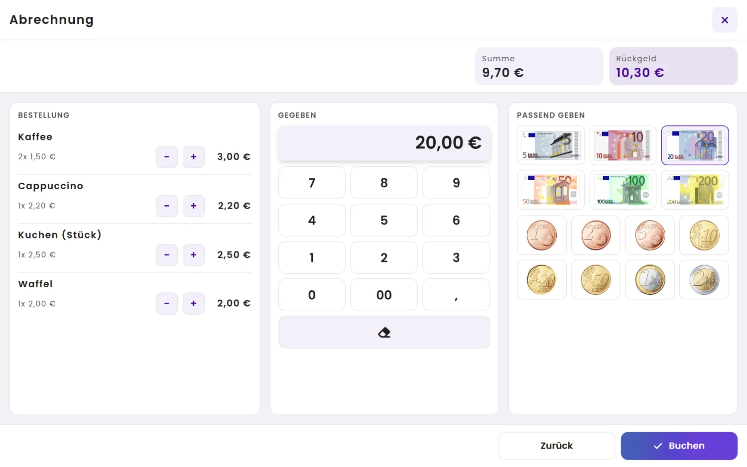 Das Rückgeld steht schon da