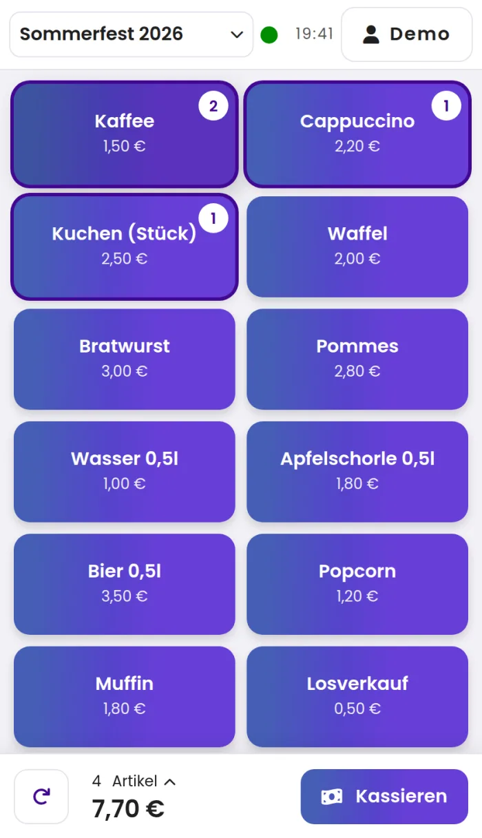 KassenFlow auf dem Handy am Verkaufsstand